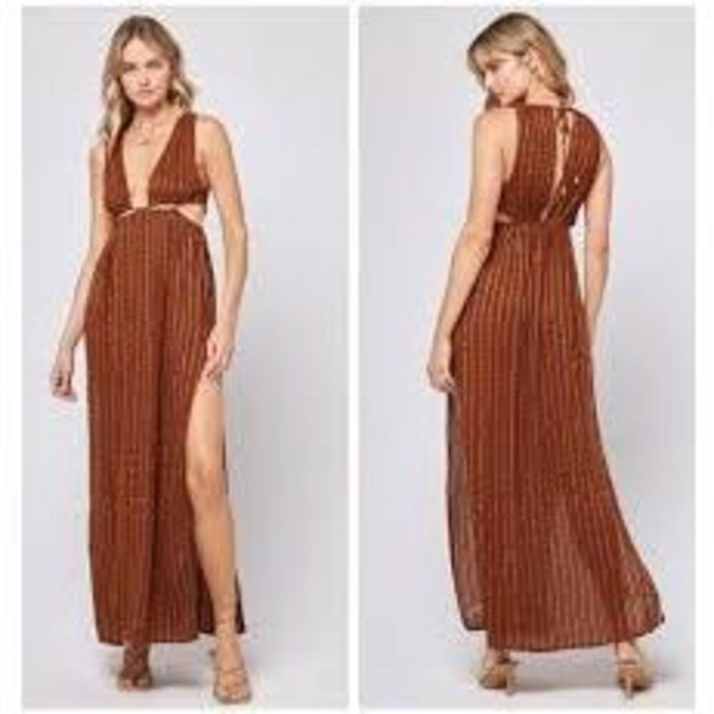 NWT L*Space Rafael Brown and Gold Swimsuit Coverup Dress Size Medium
